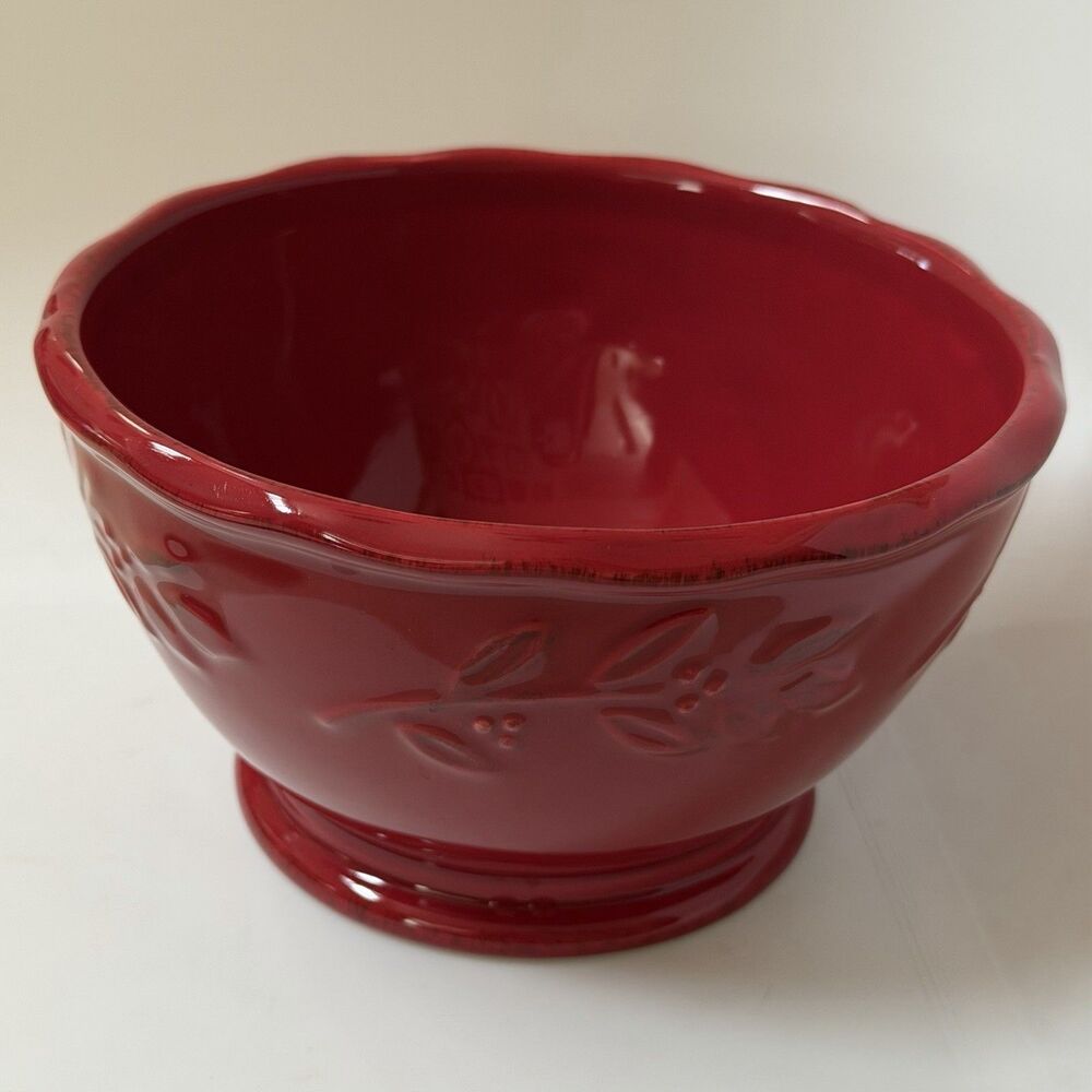 Target Home Hearthstone Red Holly Berry Stoneware Pedestal Bowl 6” Hand Painted